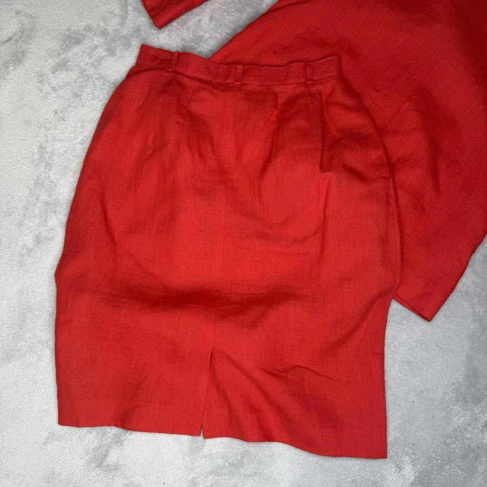 Talbots Petites 100% Irish Linen Skirt Suit Red Blazer 2P Skirt 4 Classic Set